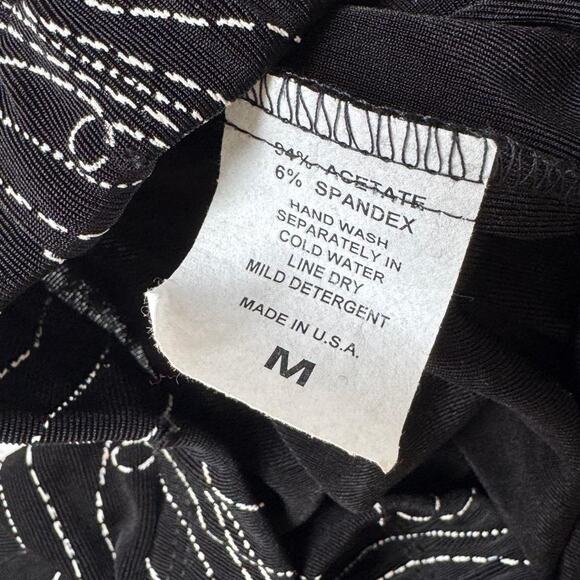 Y2k black abstract midi skirt white contrast embroidery sz med whimsigoth witchy - Picture 2 of 8